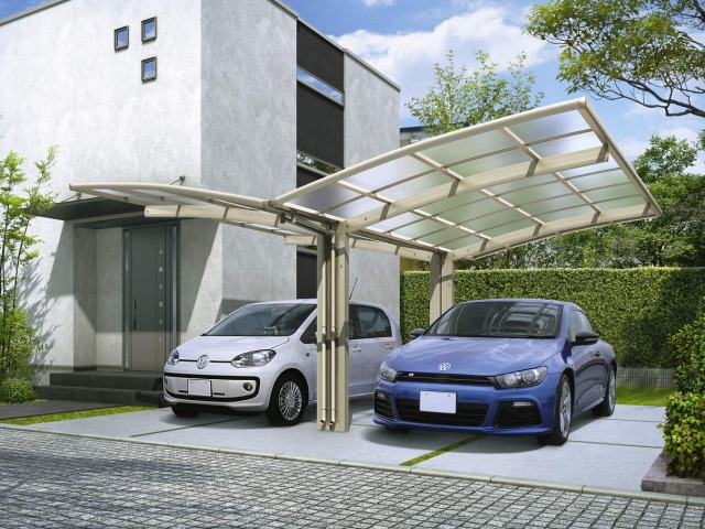 ↑レイナポートグラン Y合掌セット:Y5127・27 屋根ふき材:ポリカ (トーメイマット H2_施工外観CG_XCSS0323