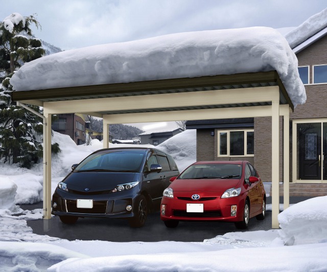 ↑ジーポートneo 積雪100cmAタイプ 基本セット2台用 W6H2 5555 角柱 横材なし(積雪 鼻隠し W6_基本セット2台用_XCSS0414W6