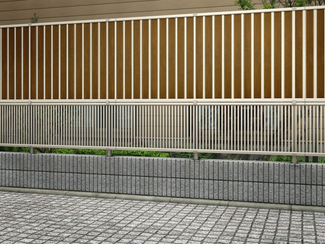 ↑2段支柱 T150(ブロック建て納まりH2(上:ルシアス フェンスF01型 T100 YF 下:エクスライン フェンス13型 T60 H2_15225_XFYF0470H2