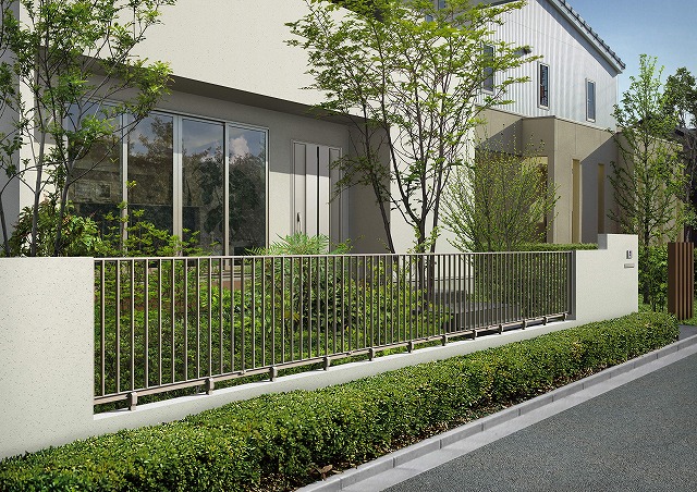 ↑シャローネ フェンス スライド自由柱 施工例_施工外観CG_XFSS0232